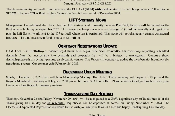 Local 933/Rolls-Royce Unit Chairman's Update #93