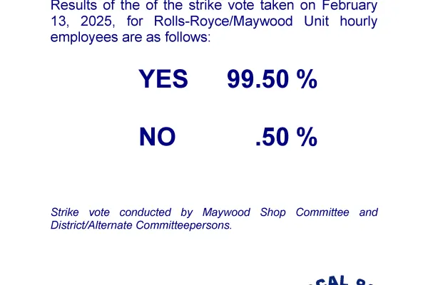 Official Union Board Posting - Local 933/Rolls-Royce Unit Strike Authorization Vote Results
