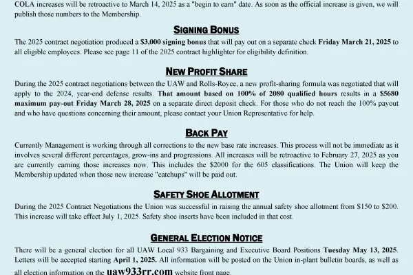 Local 933/Rolls-Royce Unit Chairman's Update #100