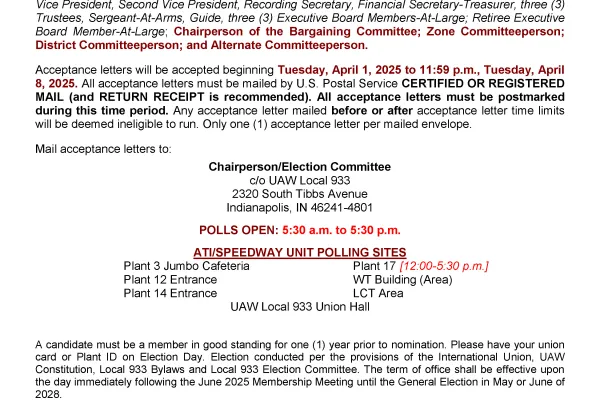 General Election Notice -  ATI/Speedway Unit