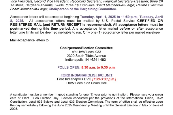 General Election Notice -  Ford Indianapolis HVC Unit