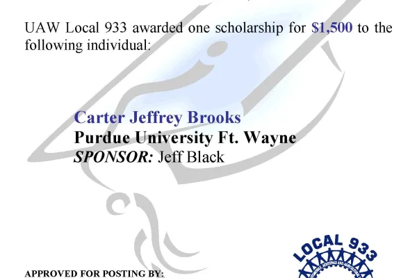 Local 933 Scholarship Winner