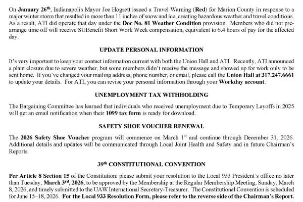 Speedway Chairman's Update #109