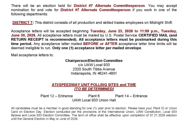 Local 933 - ATI Unit Election Notice