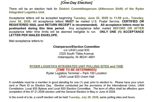 Local 933/Ryder Unit Election Notice