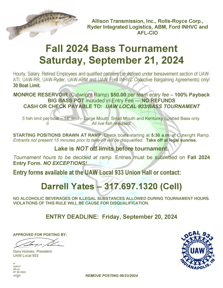 Fall 2024 Bass Tournament notice