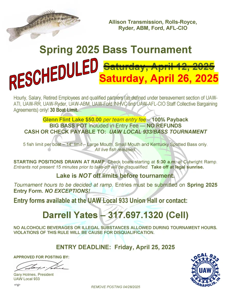 Bass Tournament Rescheduled