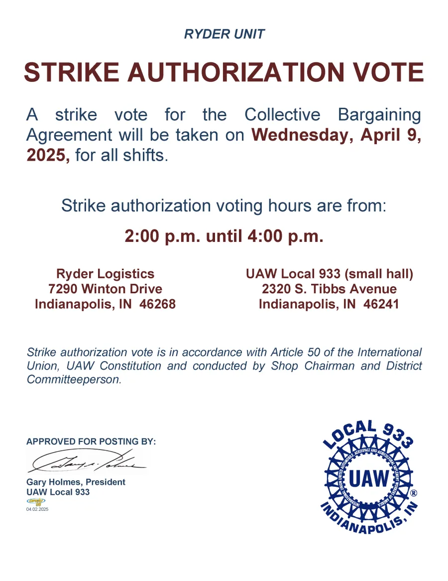 Strike authorization vote - Ryder Unit