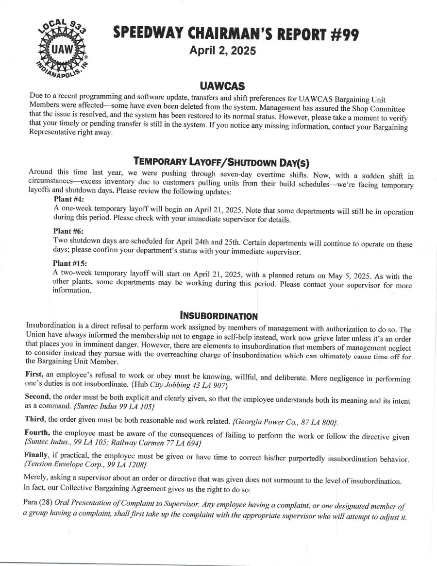 Speedway Chairman's Report #99