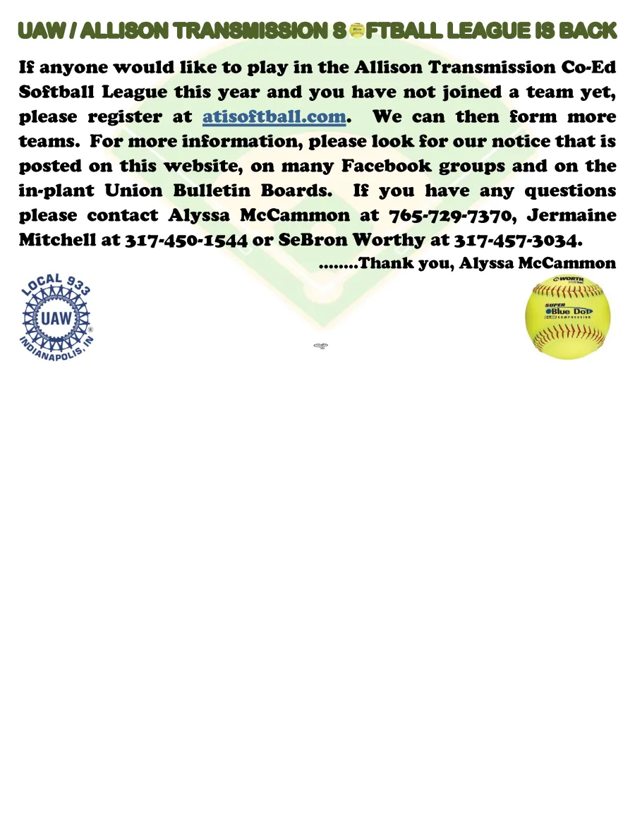 UAW/ATI Softball League