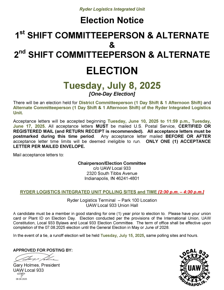 Election Notice - Ryder Logistics Integrated Unit