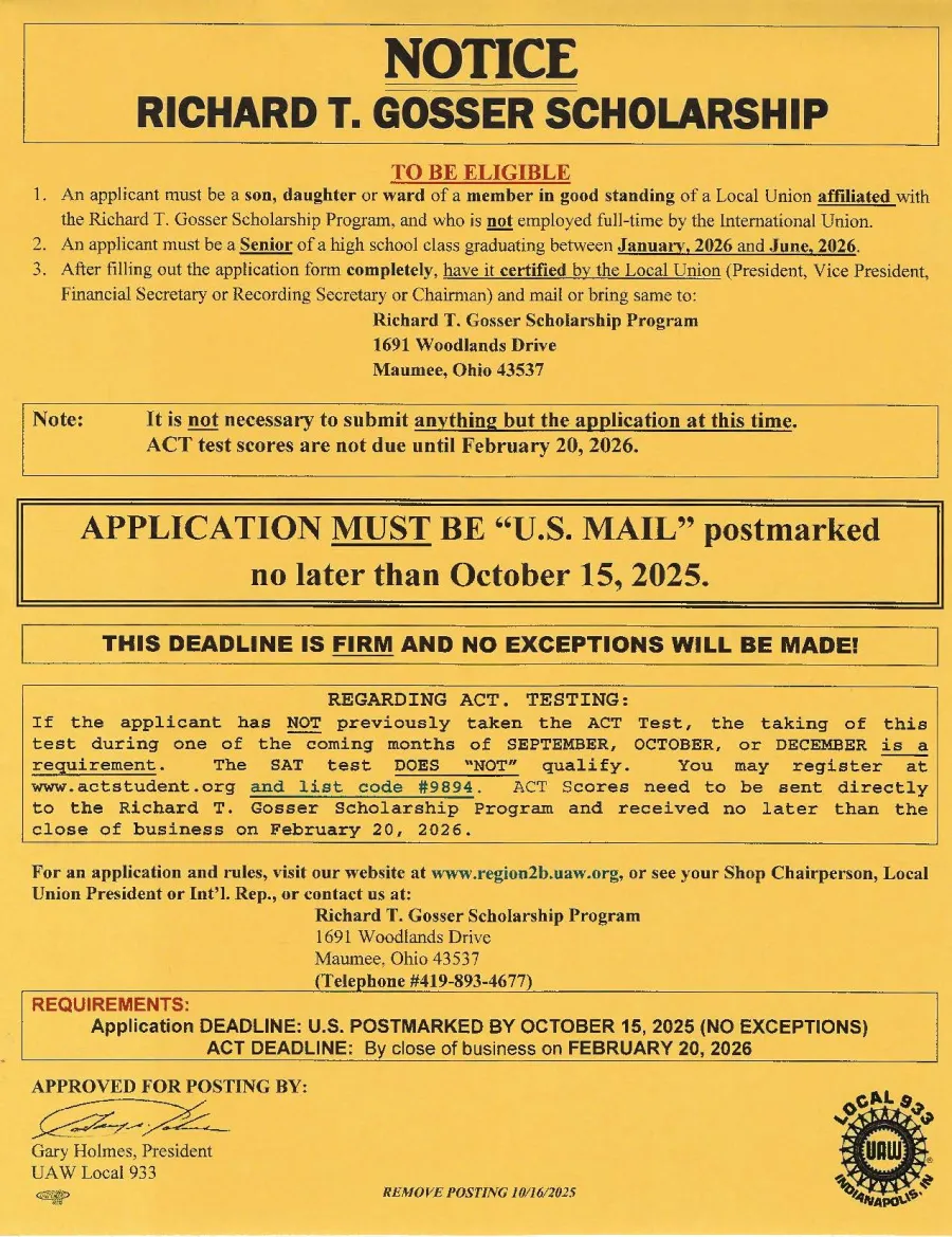 Local 933 Gosser Scholarship