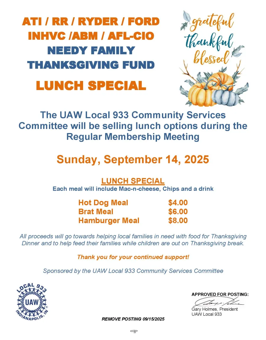 Union Meeting Menu Details