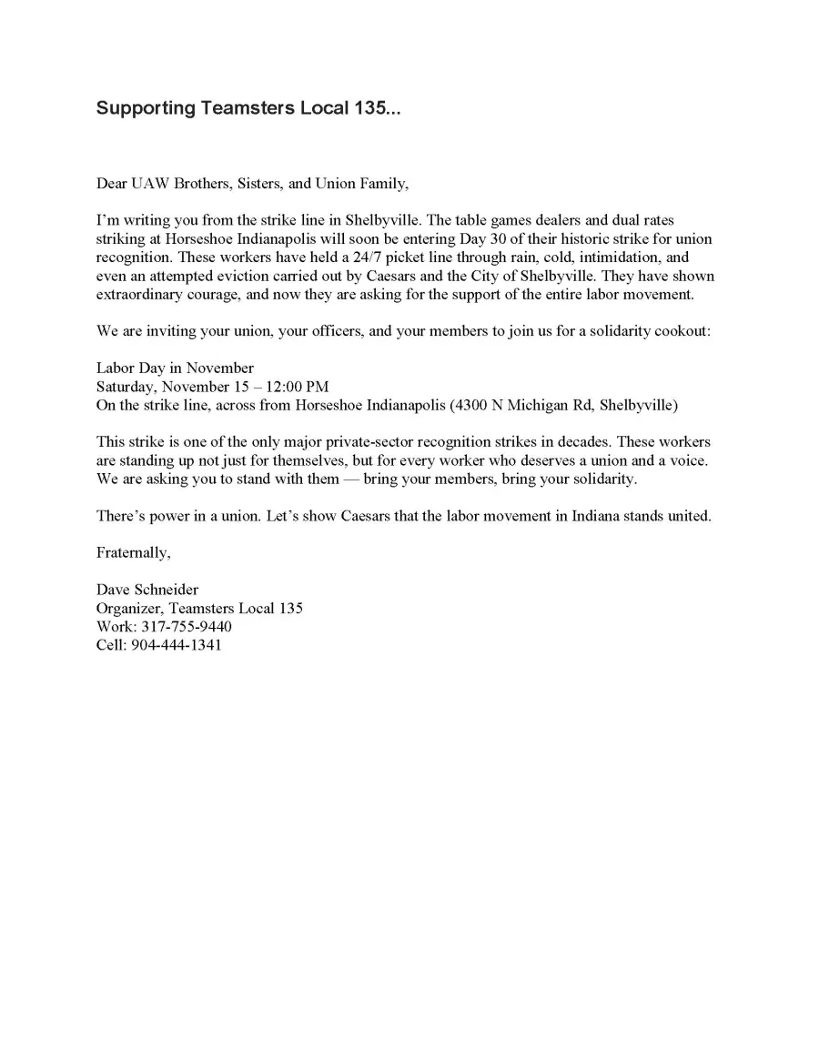 Union Posting Supporting Teamsters Local 135