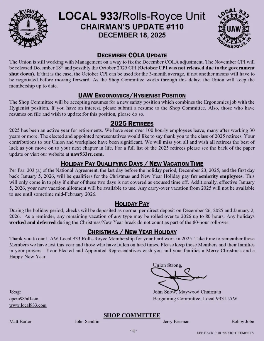 Chairman's Update #110