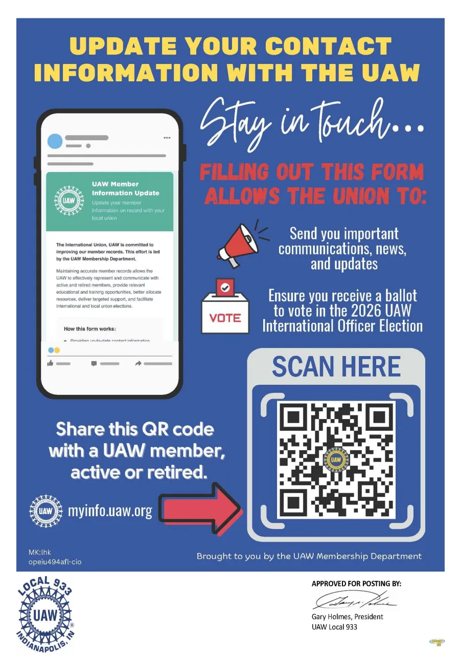 UAW International Contact Information Update