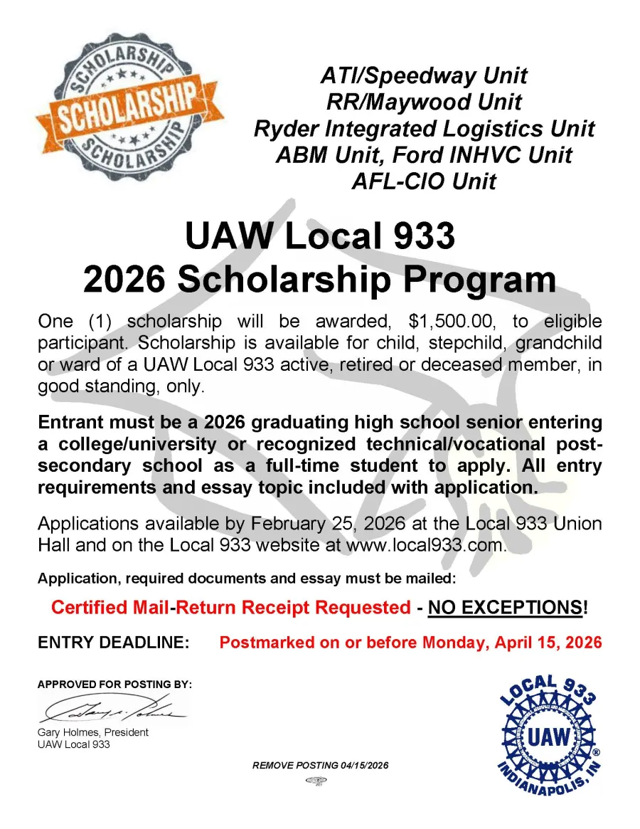 UAW Local 933 Scholarship Program