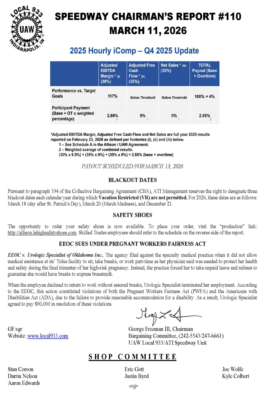 Speedway Chairman's Update #110