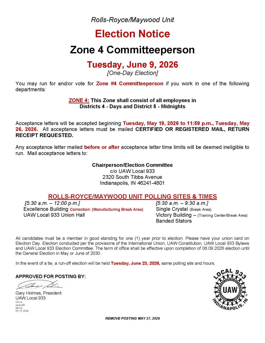 Local 933 RR Unit Election Notice