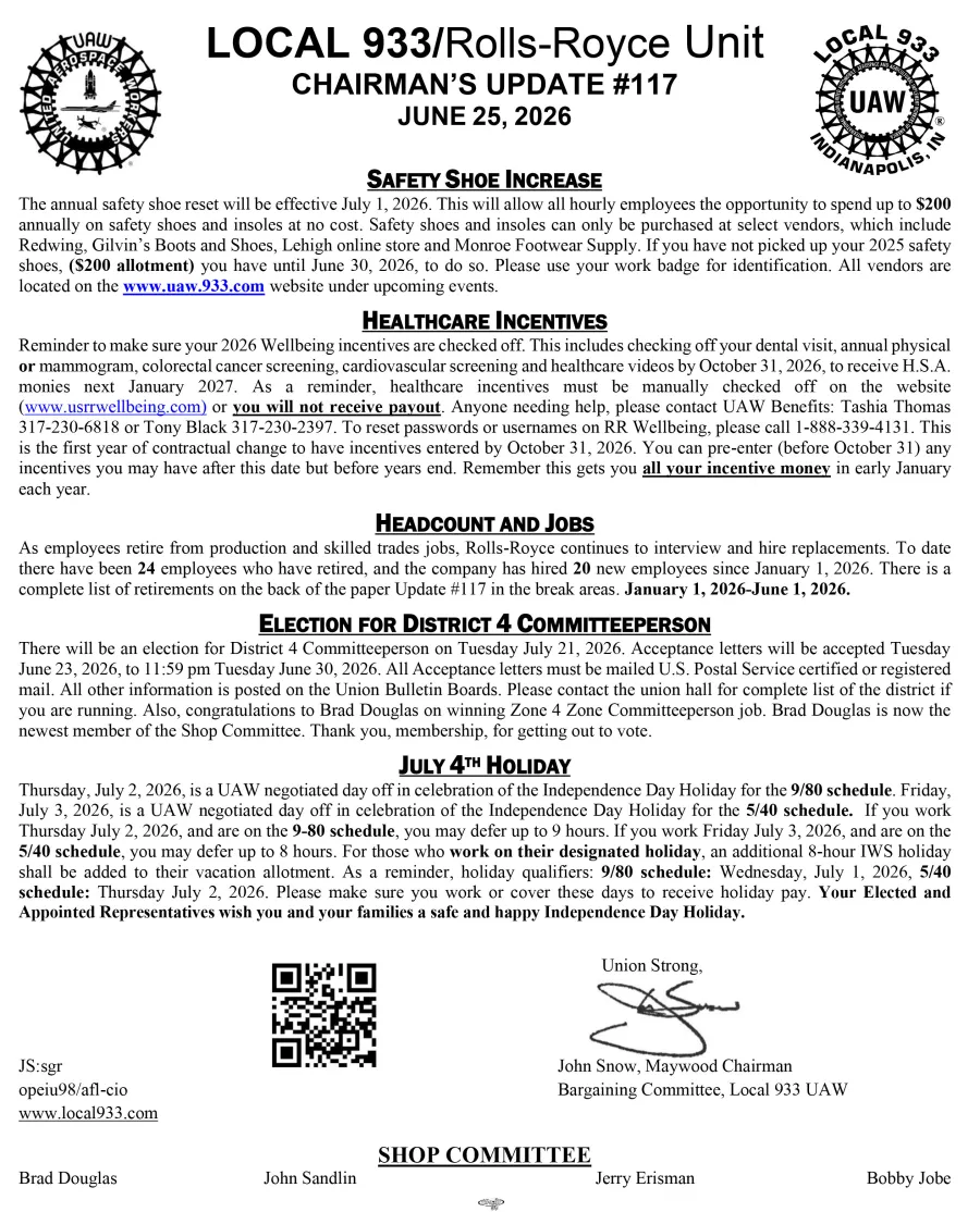 Local 933/RR Unit Chairman's Report #117