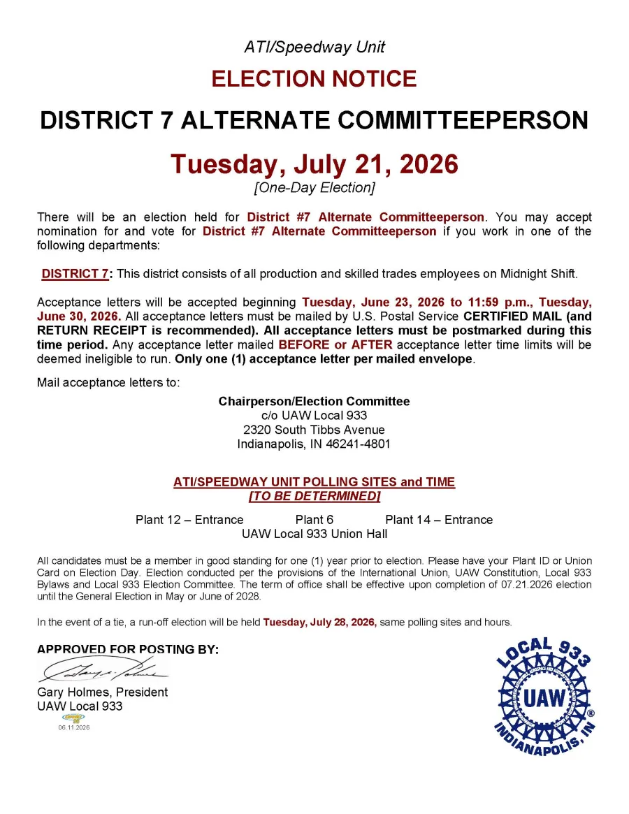 Local 933 - ATI Unit Election Notice