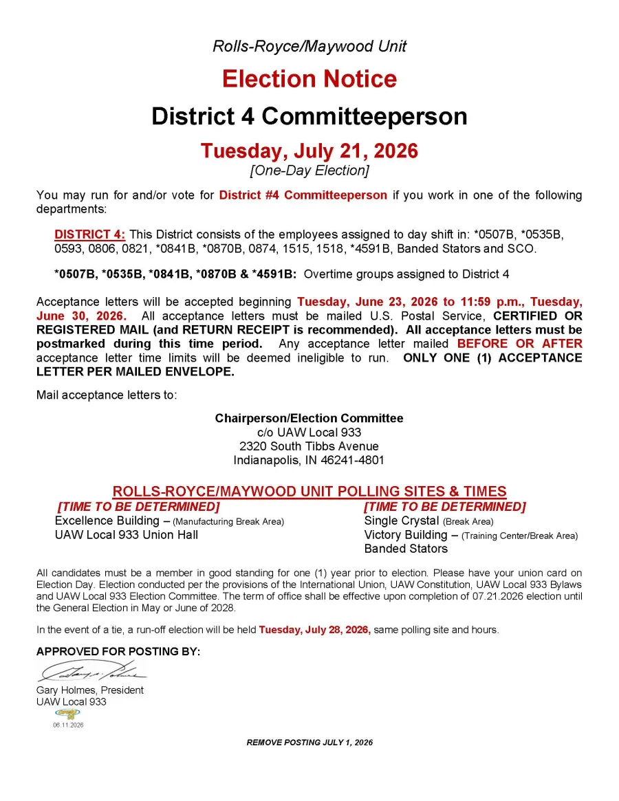 Local 933 - RR Unit Election Notice