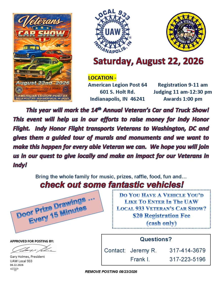 2026 UAW Local 933 Veterans Car Show