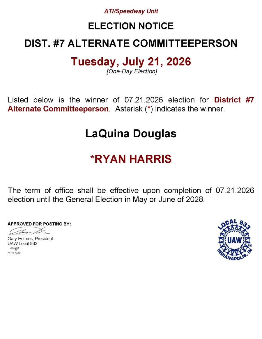Local 933/ATI Unit Election Results