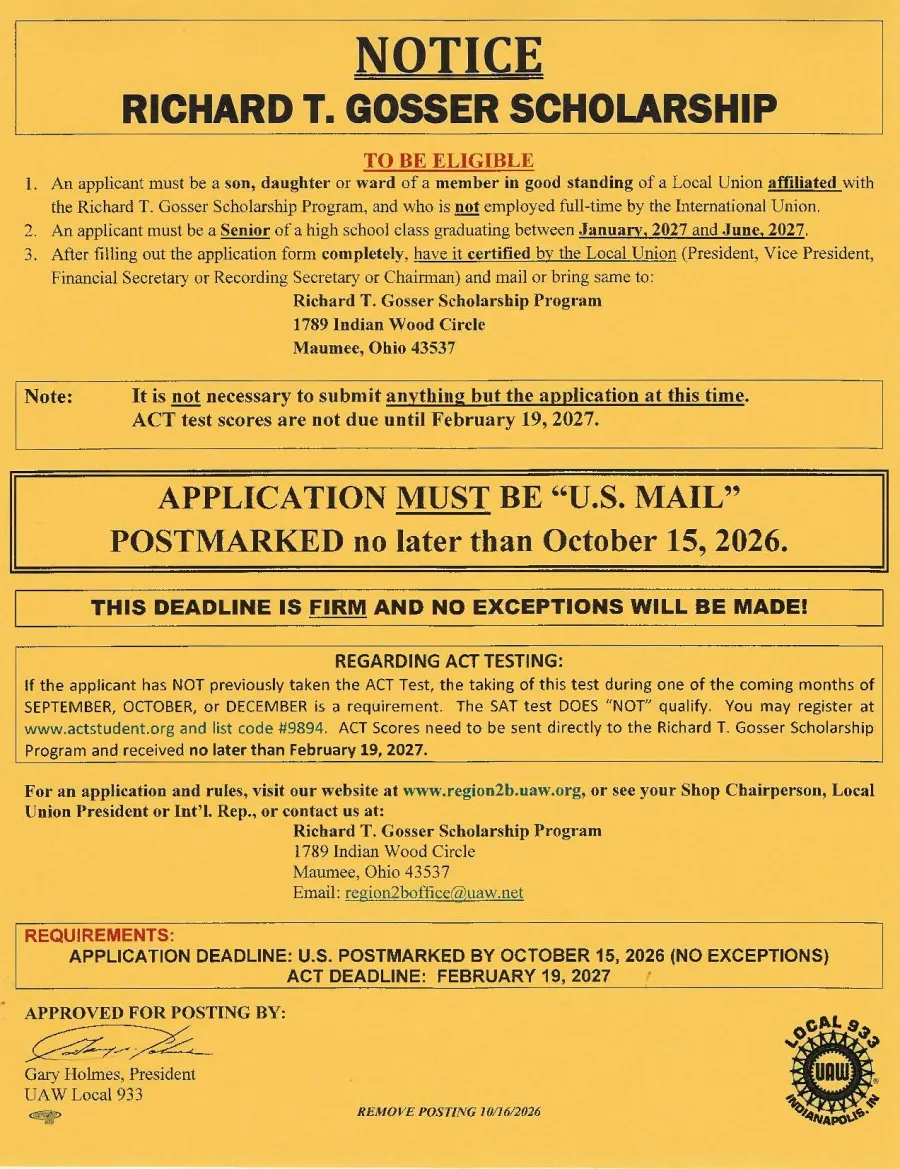 UAW Local 933 Gosser Scholarship