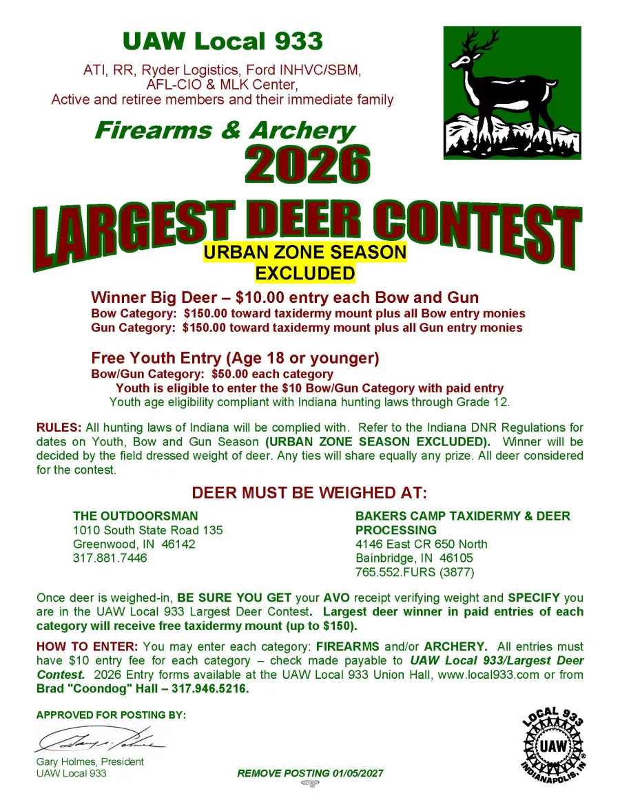 UAW Local 933 Largest Deer Contest