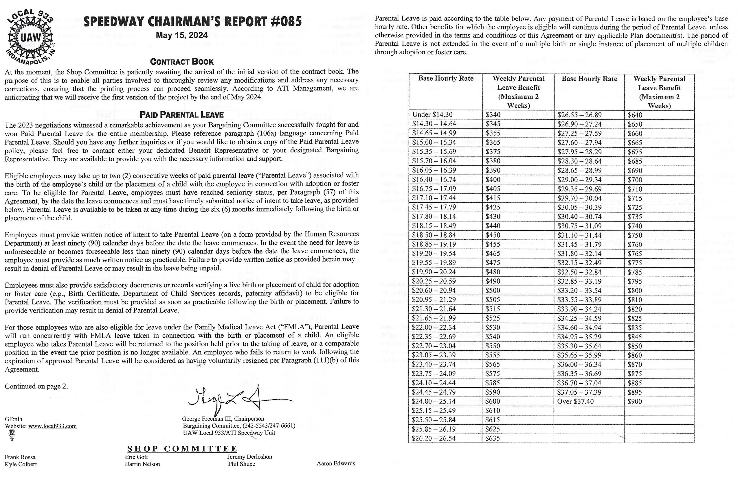 Speedway Chairman's Report #085