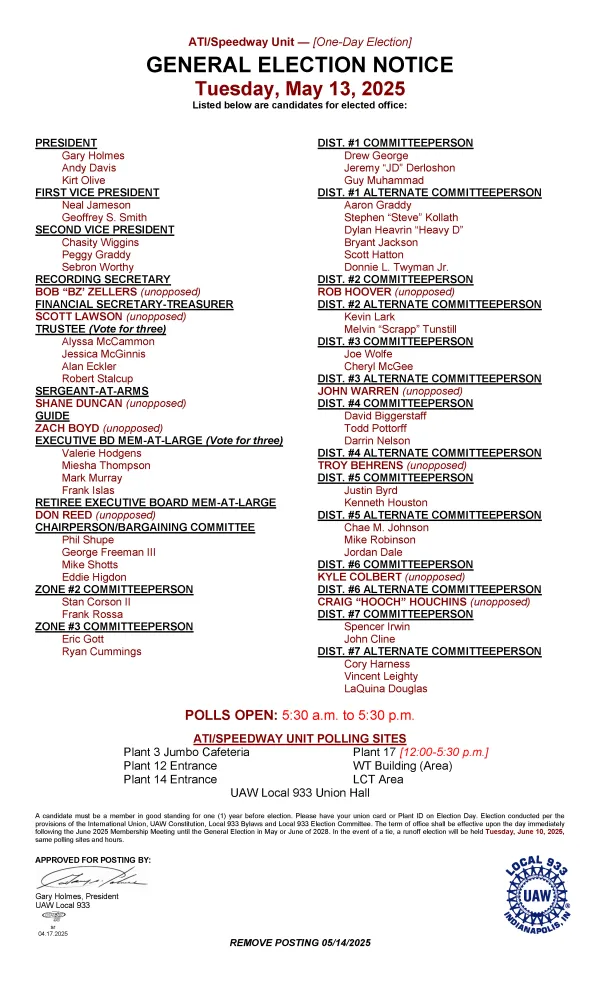 Union Board Postings - General Election Notice