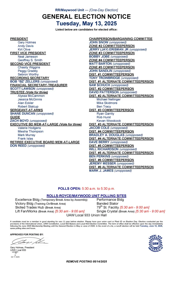 Union Board Postings - General Election Notice