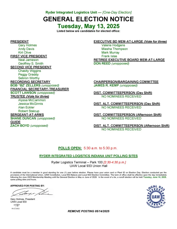 Union Board Postings - General Election Notice