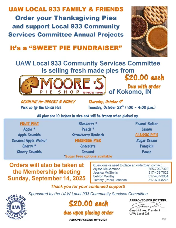Local 933 Pie Fundraiser