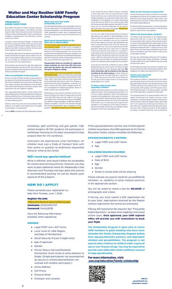 2026 UAW Family Scholarship Brochure