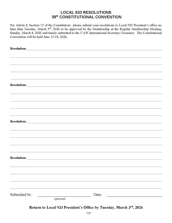 UAW Constitutional Convention Form