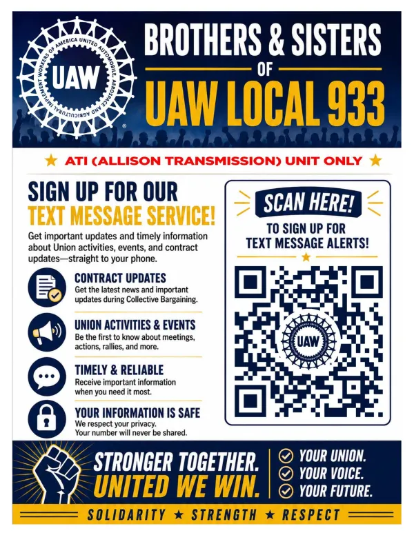 Local 933/ATI Unit Text Sign Up Poster